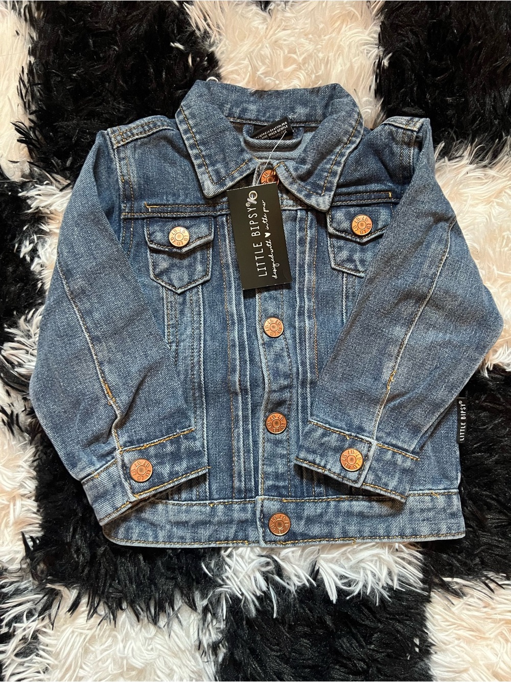 Little Bipsy Classic Denim Jean Jacket in Blue with Copper Buttons
